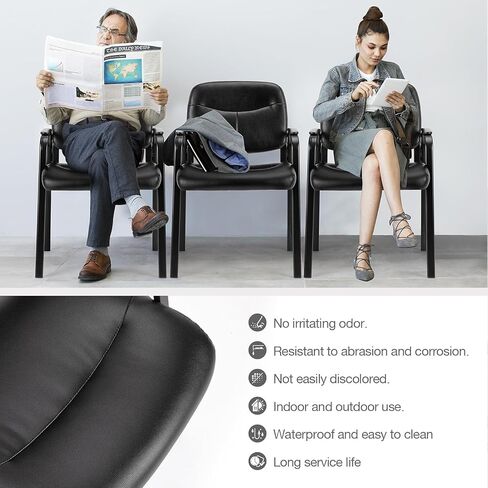 NEWBULIG Waiting Room Chair Set of 2, Leather Stationary Office Guest Reception Chairs No Wheel,Comfy Padded Arms,for Conference Room Lobby Side breakroom in Saudi Arabia