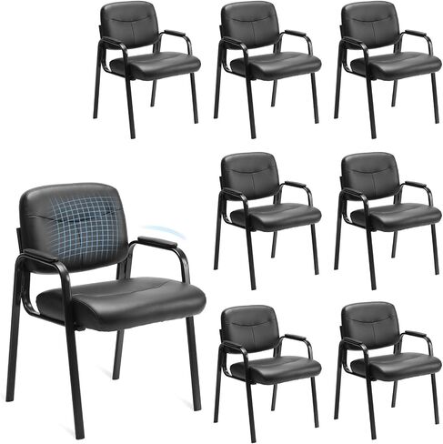 NEWBULIG Waiting Room Chair Set of 2, Leather Stationary Office Guest Reception Chairs No Wheel,Comfy Padded Arms,for Conference Room Lobby Side breakroom in Saudi Arabia