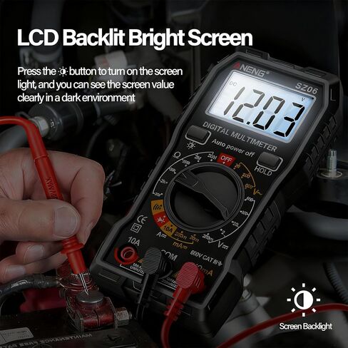 Digital Multimeter Tester 2000 Counts with DC AC Voltmeter and Ohm Volt Amp Meter, Measures Voltage, Current, Resistance, Continuity, and Diode, Red in Saudi Arabia