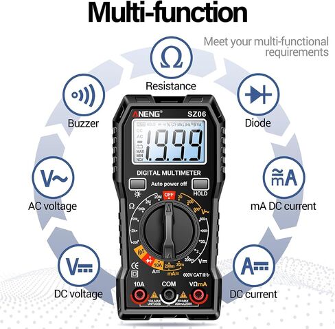Digital Multimeter Tester 2000 Counts with DC AC Voltmeter and Ohm Volt Amp Meter, Measures Voltage, Current, Resistance, Continuity, and Diode, Red in Saudi Arabia