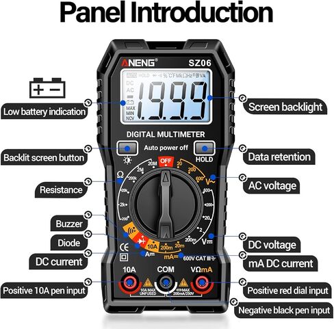 Digital Multimeter Tester 2000 Counts with DC AC Voltmeter and Ohm Volt Amp Meter, Measures Voltage, Current, Resistance, Continuity, and Diode, Red in Saudi Arabia