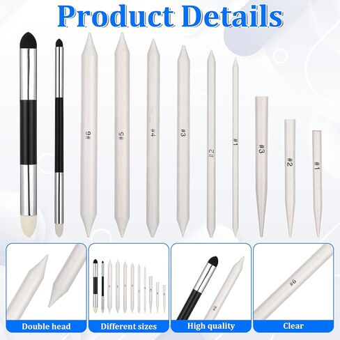 11 Pack Blending Stumps for Drawing, Oil Pastel Blending Tools Blendings Sponge Pens and Sandpaper Pencil Reusable Washable Pencil Blender Sticks for Student Artists Charcoal Graphite Drawing in Kuwait