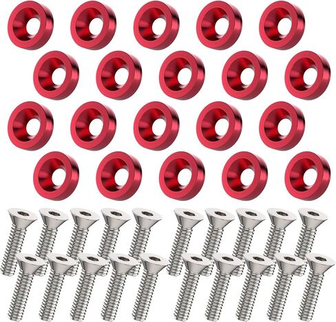Sixzoo 20 PCS Engine Dress Up Kit, CNC Finishing Fender Bumper Washers, M6 Aluminum Engine Bay Dress Up Kit, Fender Bolts for Trunk License Plate Frame (Red) in Saudi Arabia