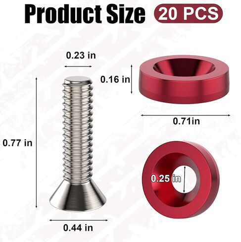Sixzoo 20 PCS Engine Dress Up Kit, CNC Finishing Fender Bumper Washers, M6 Aluminum Engine Bay Dress Up Kit, Fender Bolts for Trunk License Plate Frame (Red) in Saudi Arabia