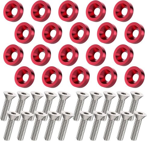 Sixzoo 20 PCS Engine Dress Up Kit, CNC Finishing Fender Bumper Washers, M6 Aluminum Engine Bay Dress Up Kit, Fender Bolts for Trunk License Plate Frame (Red) in Saudi Arabia