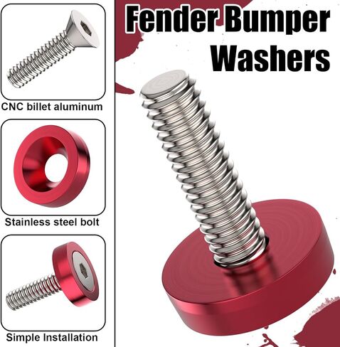 Sixzoo 20 PCS Engine Dress Up Kit, CNC Finishing Fender Bumper Washers, M6 Aluminum Engine Bay Dress Up Kit, Fender Bolts for Trunk License Plate Frame (Red) in Saudi Arabia