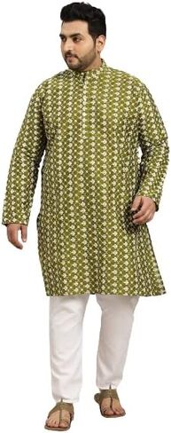 Sojanya PLUS (Since 1958) Men's Silk Blend Embroidered Kurta & White Churidar Pyjama Set in Saudi Arabia