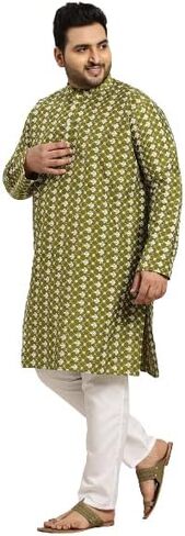 Sojanya PLUS (Since 1958) Men's Silk Blend Embroidered Kurta & White Churidar Pyjama Set in Saudi Arabia