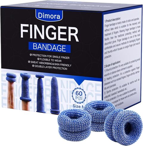 Dimora Larger Finger Cots, 60Pcs Finger Protectors for Finger Tips, Breathable Finger Bandages for Wounds Care, Elastic Finger Gloves for Cargo Handling, Gardening Work, Fitness, Blue in Kuwait