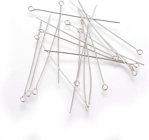100Pcs Stainless Steel Eye Pin, Metal Jewelry Fittings Tarnish Resistant Open Eye Pins Straight Head Eye Pins for DIY Earrings Necklaces Bracelets Pendants Jewelry Making, 50x0.6mm in Saudi Arabia