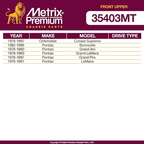 أجزاء الهيكل الفاخرة من Metrix - طقم عمود ذراع التحكم العلوي الأمامي يناسب 78-81 Buick Century، 95-05 شيفروليه بليزر RWD، 78-87 GMC Caballero، 98-00 Isuzu Hombre RWD، استبدال K6218، صنع في أوروبا in Kuwait