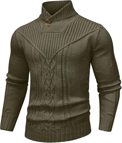 SAVKOOV Men's Shawl Collar Pullover Sweater Casual Button Cable Knit Sweaters in Saudi Arabia