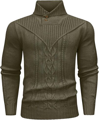 SAVKOOV Men's Shawl Collar Pullover Sweater Casual Button Cable Knit Sweaters in Saudi Arabia