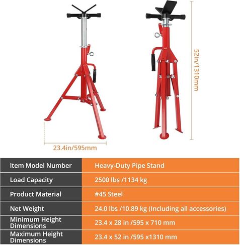 حامل أنبوب على شكل حرف V، حامل أنابيب فولاذية شديدة التحمل بوزن 2500 رطل مع ارتفاع قابل للتعديل 28 بوصة - 52 بوصة، تصميم قابل للطي ودعم آمن على شكل حرف V لمشاريع اللحام والسيارات والبناء، أحمر in Kuwait