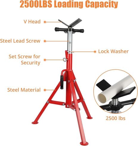 حامل أنبوب على شكل حرف V، حامل أنابيب فولاذية شديدة التحمل بوزن 2500 رطل مع ارتفاع قابل للتعديل 28 بوصة - 52 بوصة، تصميم قابل للطي ودعم آمن على شكل حرف V لمشاريع اللحام والسيارات والبناء، أحمر in Kuwait