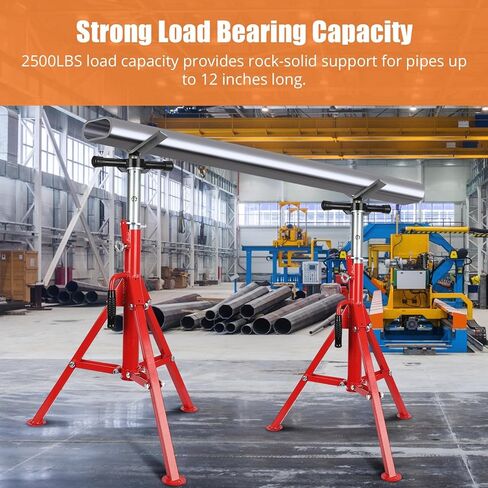 حامل أنبوب على شكل حرف V، حامل أنابيب فولاذية شديدة التحمل بوزن 2500 رطل مع ارتفاع قابل للتعديل 28 بوصة - 52 بوصة، تصميم قابل للطي ودعم آمن على شكل حرف V لمشاريع اللحام والسيارات والبناء، أحمر in Kuwait