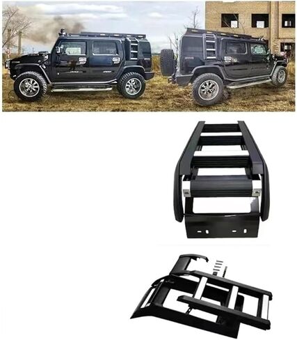 Aluminum Alloy Side Fold Ladder Back Door Tail Ladder Compatible For Hummer H2 2003 2004 2005 2006 2007 2008 2009(Black) in Saudi Arabia