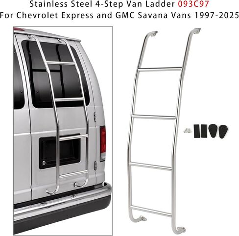 Areyourshop سلم من الفولاذ المقاوم للصدأ ذو 4 خطوات سلم خلفي 093C97 لسيارة CHEVROLET Express 1500/2500/3500 1997-2024، لسيارة GMC Savana 1500/2500/3500 1997-2024 in Saudi Arabia