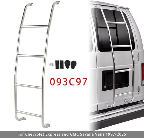Areyourshop سلم من الفولاذ المقاوم للصدأ ذو 4 خطوات سلم خلفي 093C97 لسيارة CHEVROLET Express 1500/2500/3500 1997-2024، لسيارة GMC Savana 1500/2500/3500 1997-2024 in Saudi Arabia