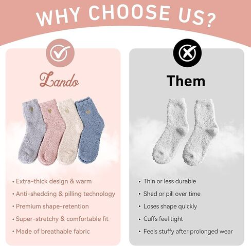 جوارب Zando النسائية الناعمة غير الواضحة، جوارب شتوية سميكة منفوشة، جوارب دافئة مريحة، جوارب شبشب مريحة، جوارب نوم منزلية سميكة in Kuwait