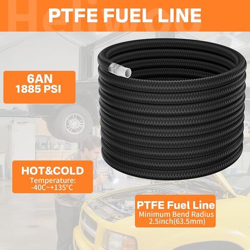 6AN PTFE خط خرطوم الوقود 5/16 بوصة، خط الوقود AN6 1885 PSI نايلون مضفر أسود لـ E85 يعمل بالديزل الحيوي يعمل بالديزل والجازولين، 10 قدم in Kuwait
