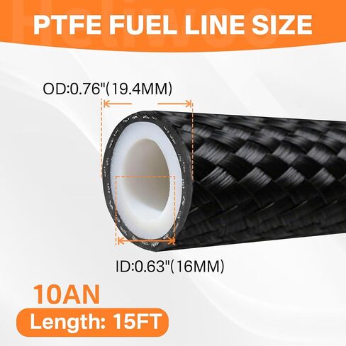 6AN PTFE خط خرطوم الوقود 5/16 بوصة، خط الوقود AN6 1885 PSI نايلون مضفر أسود لـ E85 يعمل بالديزل الحيوي يعمل بالديزل والجازولين، 10 قدم in Kuwait