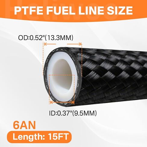 6AN PTFE خط خرطوم الوقود 5/16 بوصة، خط الوقود AN6 1885 PSI نايلون مضفر أسود لـ E85 يعمل بالديزل الحيوي يعمل بالديزل والجازولين، 10 قدم in Kuwait