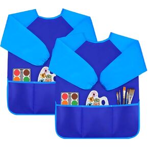 2 Pack Kids Art Smocks, Toddlers Painting Apron– Long Sleeve Waterproof Children Artist Painting Smock with 3 Pockets in Kuwait