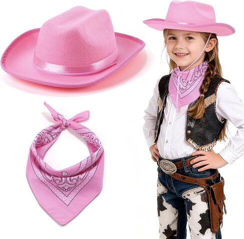 Toddler Cowboy Hat & Bandana, Felt Cowboy Hats for 3-8, Western Cowgirl Halloween Costume for Kids, Boy and Girl in Saudi Arabia