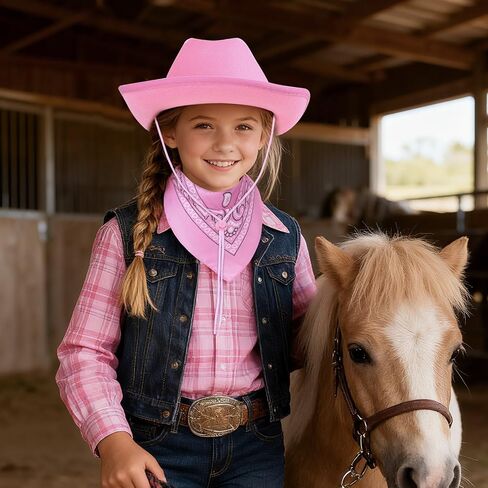 Toddler Cowboy Hat & Bandana, Felt Cowboy Hats for 3-8, Western Cowgirl Halloween Costume for Kids, Boy and Girl in Saudi Arabia