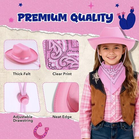 Toddler Cowboy Hat & Bandana, Felt Cowboy Hats for 3-8, Western Cowgirl Halloween Costume for Kids, Boy and Girl in Saudi Arabia