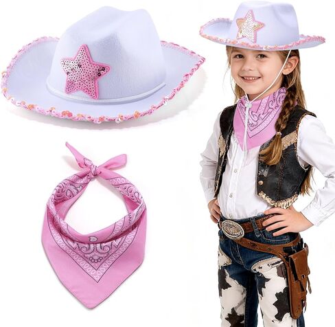 Toddler Cowboy Hat & Bandana, Felt Cowboy Hats for 3-8, Western Cowgirl Halloween Costume for Kids, Boy and Girl in Saudi Arabia
