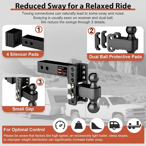 2.5 inch Adjustable Trailer Hitch 2-1/2 Receiver Drop Hitch Fits 2.5" Receiver 4" Rise/Drop, 2'' & 2-5/16'' Ball 25000 LBS Heavy Duty for RVs, Campers, Boat Trailer in Kuwait