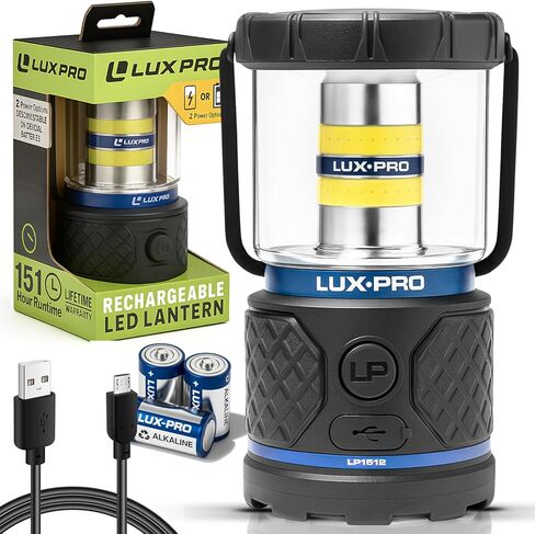 LUXPRO Rechargeable Dual-Power 1100 Lumen LED Lantern for Up to 150 Hours of Use - Camping Lantern with Built-in Power Bank - Dimmable LED Light with IPX4 Water-Resistant Rating in Kuwait