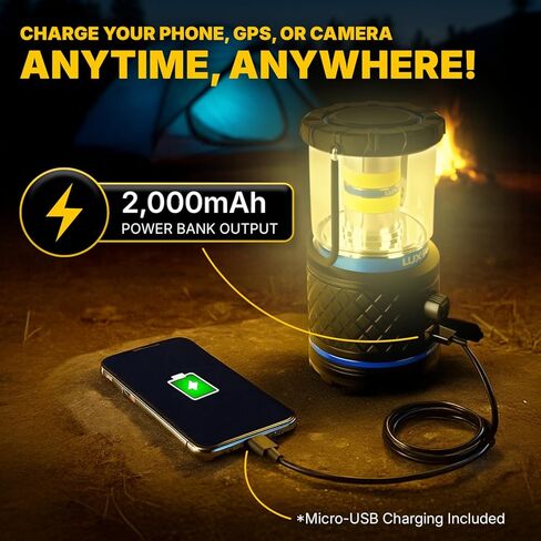 LUXPRO Rechargeable Dual-Power 1100 Lumen LED Lantern for Up to 150 Hours of Use - Camping Lantern with Built-in Power Bank - Dimmable LED Light with IPX4 Water-Resistant Rating in Kuwait
