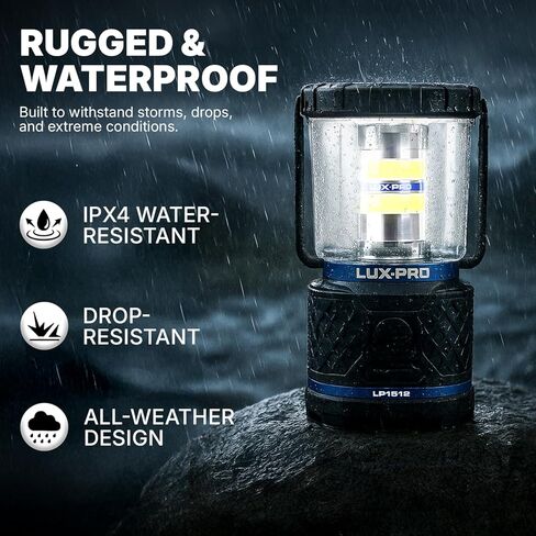 LUXPRO Rechargeable Dual-Power 1100 Lumen LED Lantern for Up to 150 Hours of Use - Camping Lantern with Built-in Power Bank - Dimmable LED Light with IPX4 Water-Resistant Rating in Kuwait