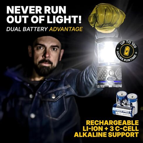 LUXPRO Rechargeable Dual-Power 1100 Lumen LED Lantern for Up to 150 Hours of Use - Camping Lantern with Built-in Power Bank - Dimmable LED Light with IPX4 Water-Resistant Rating in Kuwait