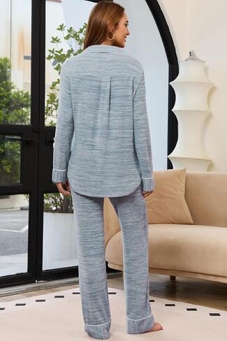 Senert Pajamas Set For Women Long Sleeve Sleepwear Soft Button Down Shirt with Long Pants Pj Lounge Sets S-XXL in Kuwait
