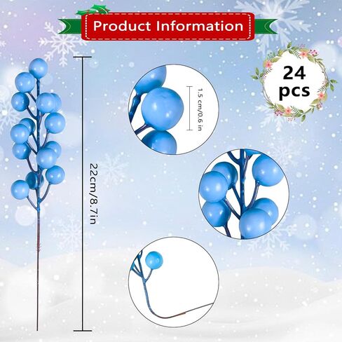 24 pcs Christmas Berries Stems Artificial Berry Stems for Christmas Tree Ornaments Crafts Holiday and Home Decor (Black) in Kuwait