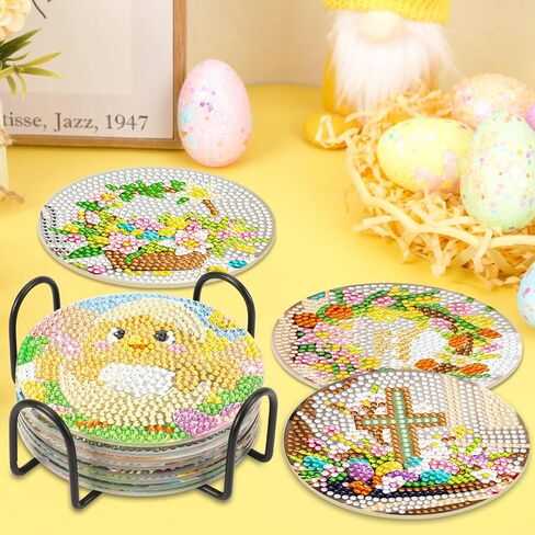 UPINS Ocean Diamond Art Painting Coaster Kit, 8Pcs DIY Crafts Kit with Holder, Non Slip Coaster Art Supplies for Adults, Ideal Christmas Gift in Saudi Arabia