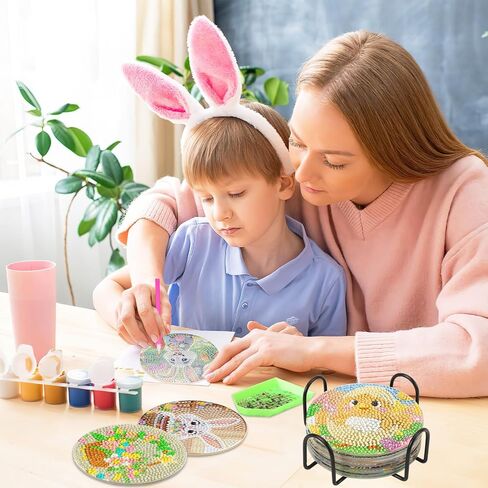 UPINS Ocean Diamond Art Painting Coaster Kit, 8Pcs DIY Crafts Kit with Holder, Non Slip Coaster Art Supplies for Adults, Ideal Christmas Gift in Saudi Arabia