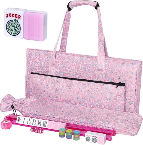 American Mahjong Game Set, 166 Pink Tiles, Pink Bag and Entire Accessories, 4 All-in-One Rack/Pushers, Mahjong Tiles Set in Saudi Arabia