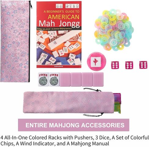 American Mahjong Game Set, 166 Pink Tiles, Pink Bag and Entire Accessories, 4 All-in-One Rack/Pushers, Mahjong Tiles Set in Saudi Arabia
