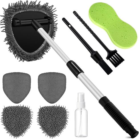 Baderke 9 Pcs Car Windshield Cleaner Tool Kit with with Extendable Handle, Microfiber Towel Pads, Sponge, Ventilation Brush, Empty Spray Bottle for Auto Glass Wiper Suvs Rvs & Home Windows(Purple) in Saudi Arabia