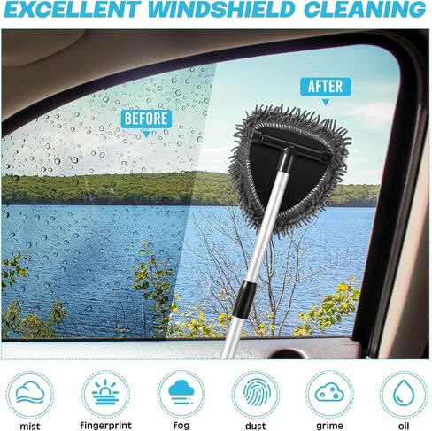 Baderke 9 Pcs Car Windshield Cleaner Tool Kit with with Extendable Handle, Microfiber Towel Pads, Sponge, Ventilation Brush, Empty Spray Bottle for Auto Glass Wiper Suvs Rvs & Home Windows(Purple) in Saudi Arabia