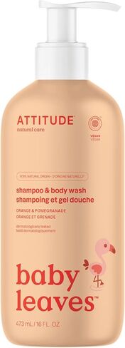 ATTITUDE 2-in-1 Shampoo and Body Wash for Baby, EWG Verified, Hypoallergenic, Plant- and Mineral-Based Ingredients, Vegan and Cruelty-Free, Refillable Aluminum Bottle, Almond Milk, 16 Fl Oz in Saudi Arabia