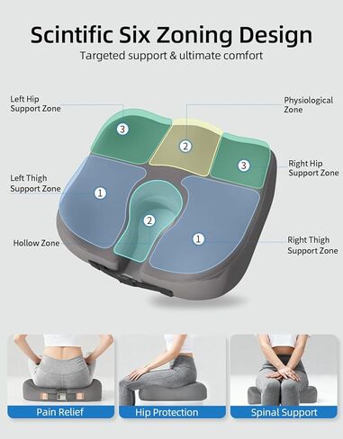 وسادة كرسي مكتب مطورة لتخفيف آلام عرق النسا والورك، وسادة العصعص شديدة الكثافة بتصميم مريح، وسادة مقعد لكرسي المكتب والسيارة والكرسي المتحرك - راحة طوال اليوم (أسود) in Kuwait