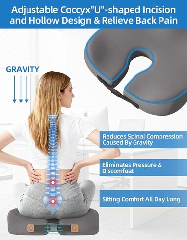 وسادة كرسي مكتب مطورة لتخفيف آلام عرق النسا والورك، وسادة العصعص شديدة الكثافة بتصميم مريح، وسادة مقعد لكرسي المكتب والسيارة والكرسي المتحرك - راحة طوال اليوم (أسود) in Kuwait