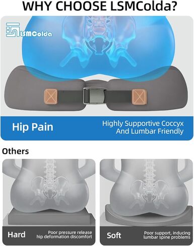 وسادة كرسي مكتب مطورة لتخفيف آلام عرق النسا والورك، وسادة العصعص شديدة الكثافة بتصميم مريح، وسادة مقعد لكرسي المكتب والسيارة والكرسي المتحرك - راحة طوال اليوم (أسود) in Kuwait