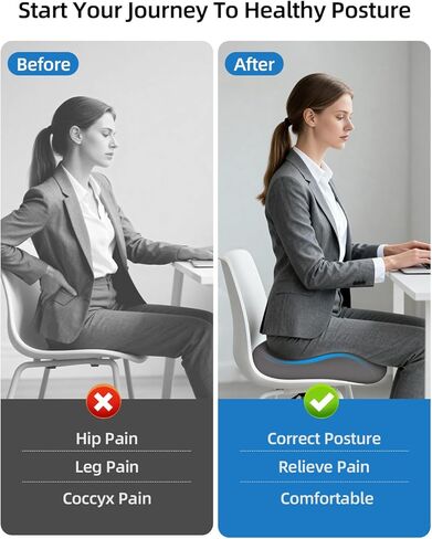 وسادة كرسي مكتب مطورة لتخفيف آلام عرق النسا والورك، وسادة العصعص شديدة الكثافة بتصميم مريح، وسادة مقعد لكرسي المكتب والسيارة والكرسي المتحرك - راحة طوال اليوم (أسود) in Kuwait